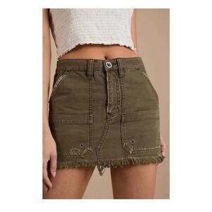 FREE PEOPLE Women's Distressed Olive Green Mini Skirt